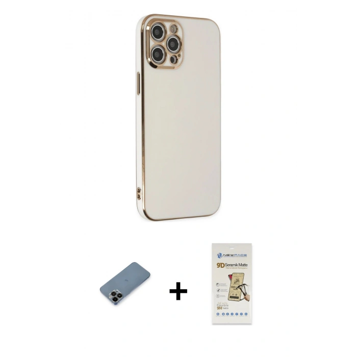 MARSİLYAN™- iPhone 12 Pro Max Kılıf Yankı Serisi - Siyah Mat Seramik Nano Ekran Koruyucu + Shine Kamera Lens Koruma Cam - SH