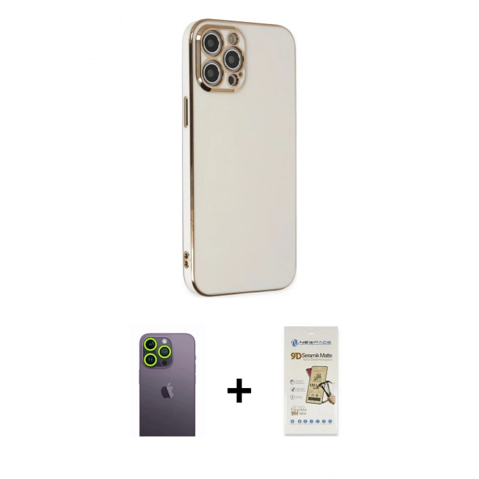 MARSİLYAN™- iPhone 12 Pro Max Kılıf Yankı Serisi - Siyah Mat Seramik Nano Ekran Koruyucu + Neon Fosforlu Kamera Lens - YL