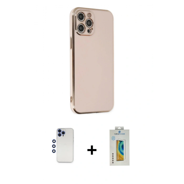 MARSİLYAN™- iPhone 12 Pro Max Kılıf Yankı Serisi - Siyah Polymer Nano Ekran Koruyucu + Shine Kamera Lens - LT