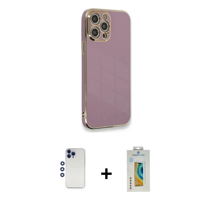 MARSİLYAN™- iPhone 12 Pro Max Kılıf Yankı Serisi - Siyah Polymer Nano Ekran Koruyucu + Shine Kamera Lens - LT