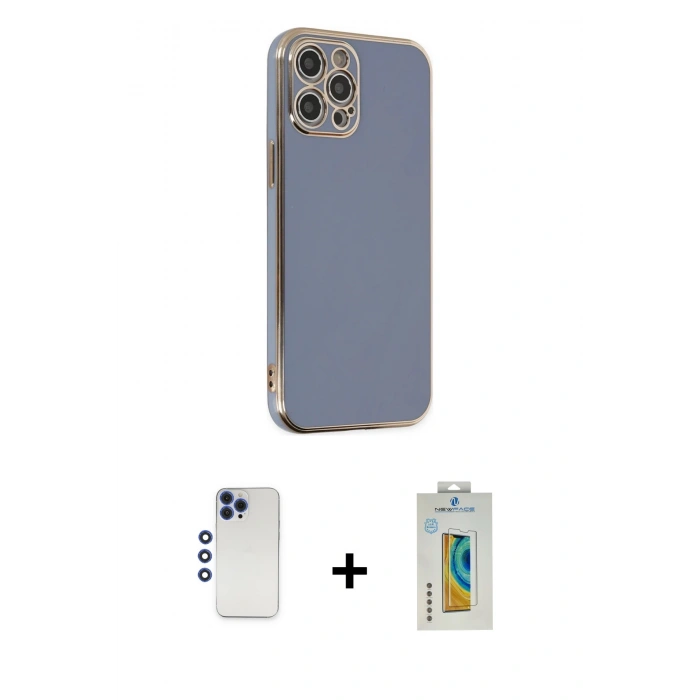 MARSİLYAN™- iPhone 12 Pro Max Kılıf Yankı Serisi - Siyah Polymer Nano Ekran Koruyucu + Shine Kamera Lens - LT