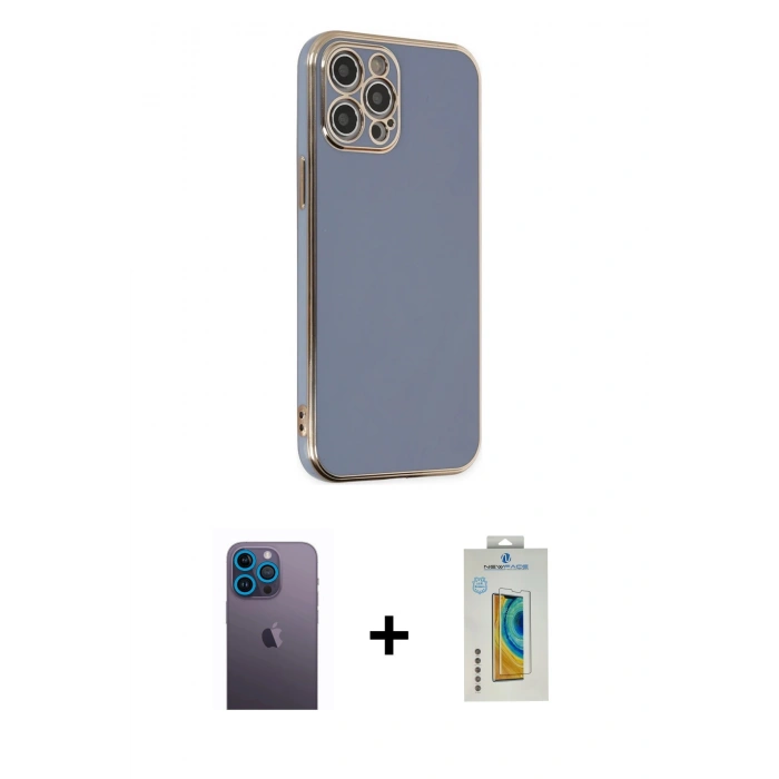 MARSİLYAN™- iPhone 12 Pro Max Kılıf Yankı Serisi - Siyah Polymer Nano Ekran Koruyucu + Neon Fosforlu Kamera Lens - MI