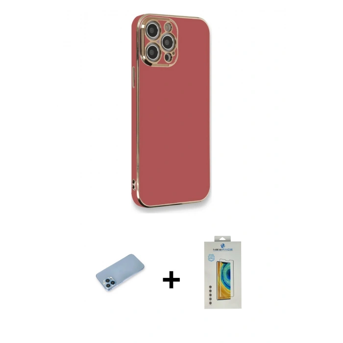 MARSİLYAN™- iPhone 12 Pro Max Kılıf Yankı Serisi - Siyah Polymer Nano Ekran Koruyucu + Shine Kamera Lens Koruma Cam - MI