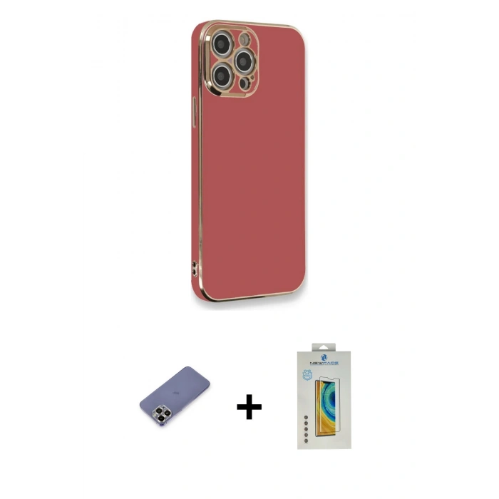 MARSİLYAN™- iPhone 12 Pro Max Kılıf Yankı Serisi - Siyah Polymer Nano Ekran Koruyucu + Metal Kamera Lens Koruma Cam - GD