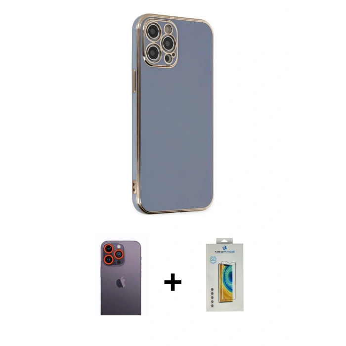 MARSİLYAN™- iPhone 12 Pro Max Kılıf Yankı Serisi - Siyah Polymer Nano Ekran Koruyucu + Neon Fosforlu Kamera Lens - TU