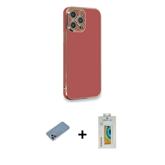 MARSİLYAN™- iPhone 12 Pro Max Kılıf Yankı Serisi - Siyah Polymer Nano Ekran Koruyucu + Shine Kamera Lens Koruma Cam - PE