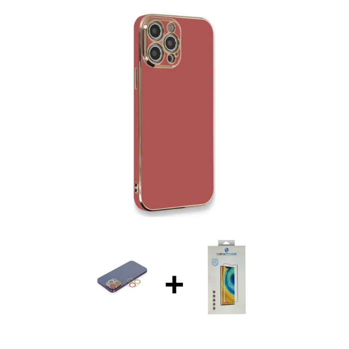 MARSİLYAN™- iPhone 12 Pro Max Kılıf Yankı Serisi - Siyah Polymer Nano Ekran Koruyucu + Renkli Kamera Lens Koruma Cam - TU