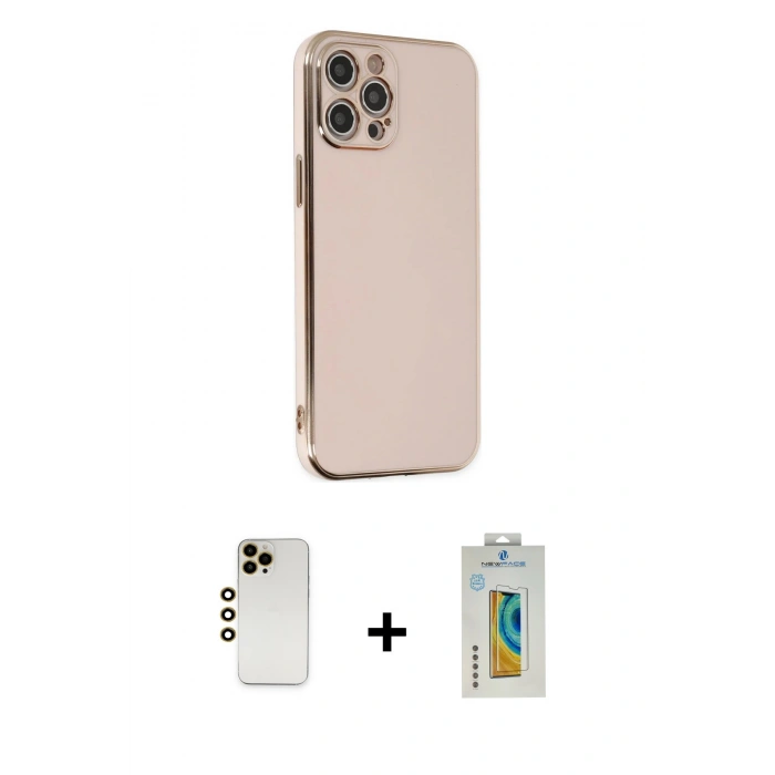 MARSİLYAN™- iPhone 12 Pro Max Kılıf Yankı Serisi - Siyah Polymer Nano Ekran Koruyucu + Shine Kamera Lens - GD