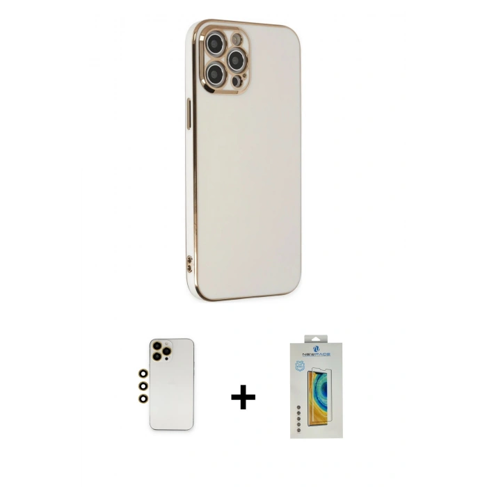 MARSİLYAN™- iPhone 12 Pro Max Kılıf Yankı Serisi - Siyah Polymer Nano Ekran Koruyucu + Shine Kamera Lens - GD