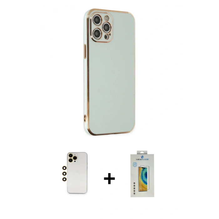 MARSİLYAN™- iPhone 12 Pro Max Kılıf Yankı Serisi - Siyah Polymer Nano Ekran Koruyucu + Shine Kamera Lens - GD