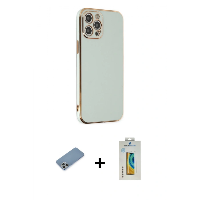 MARSİLYAN™- iPhone 12 Pro Max Kılıf Yankı Serisi - Siyah Polymer Nano Ekran Koruyucu + Shine Kamera Lens Koruma Cam - GS