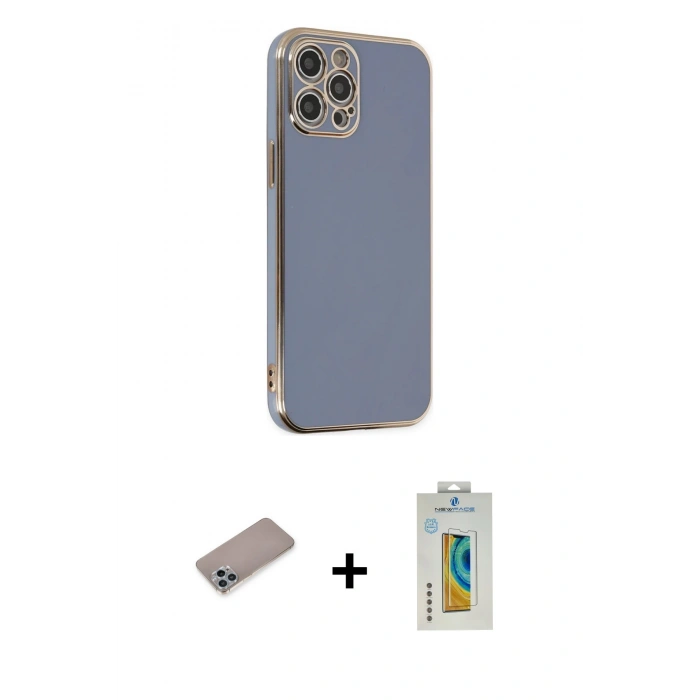 MARSİLYAN™- iPhone 12 Pro Max Kılıf Yankı Serisi - Siyah Polymer Nano Ekran Koruyucu + Shine Kamera Lens Koruma Cam - SABE