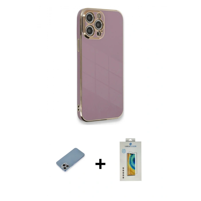 MARSİLYAN™- iPhone 12 Pro Max Kılıf Yankı Serisi - Siyah Polymer Nano Ekran Koruyucu + Shine Kamera Lens Koruma Cam - GI