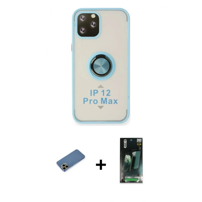 MARSİLYAN™- iPhone 12 Pro Max Kılıf Yörünge Çizgi - Şeffaf 360 Full Body Arka Koruyucu + Shine Kamera Lens Koruma Cam - GD