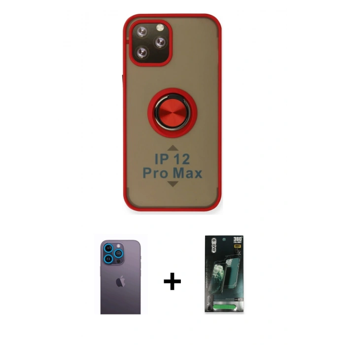 MARSİLYAN™- iPhone 12 Pro Max Kılıf Yörünge Çizgi - Şeffaf 360 Full Body Arka Koruyucu + Neon Fosforlu Kamera Lens - MI