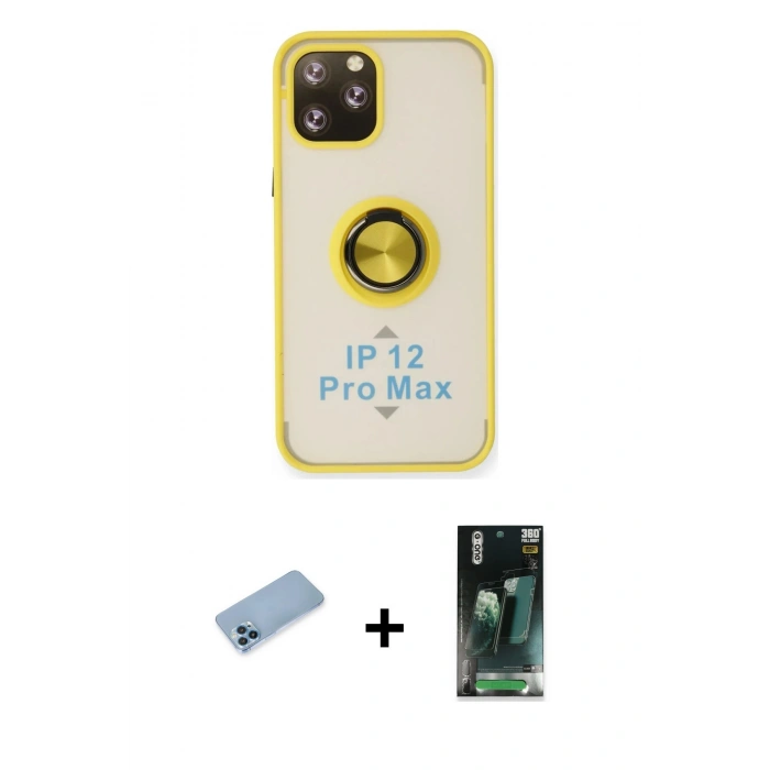 MARSİLYAN™- iPhone 12 Pro Max Kılıf Yörünge Çizgi - Şeffaf 360 Full Body Arka Koruyucu + Shine Kamera Lens Koruma Cam - MI
