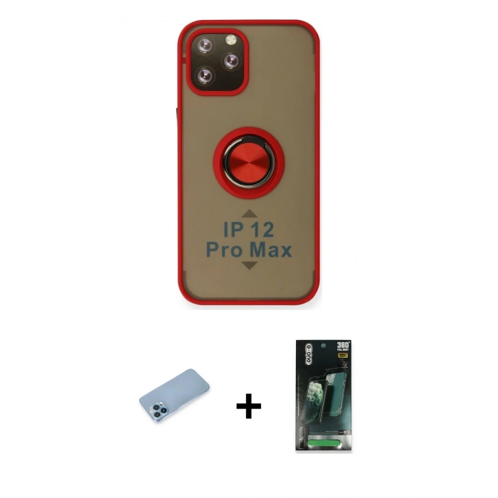 MARSİLYAN™- iPhone 12 Pro Max Kılıf Yörünge Çizgi - Şeffaf 360 Full Body Arka Koruyucu + Shine Kamera Lens Koruma Cam - MI