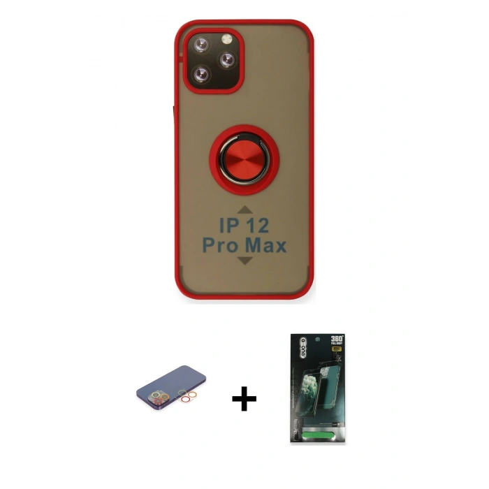 MARSİLYAN™- iPhone 12 Pro Max Kılıf Yörünge Çizgi - Şeffaf 360 Full Body Arka Koruyucu + Renkli Kamera Lens Koruma Cam - TU