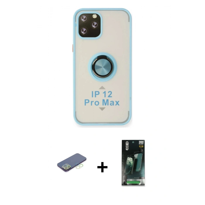 MARSİLYAN™- iPhone 12 Pro Max Kılıf Yörünge Çizgi - Şeffaf 360 Full Body Arka Koruyucu + Renkli Kamera Lens Koruma Cam - YL