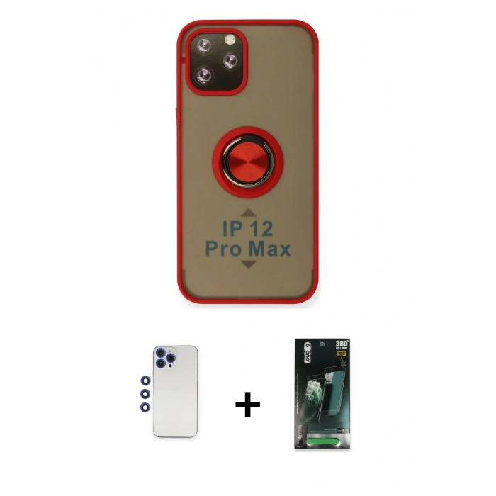 MARSİLYAN™- iPhone 12 Pro Max Kılıf Yörünge Çizgi - Şeffaf 360 Full Body Arka Koruyucu + Shine Kamera Lens - LT