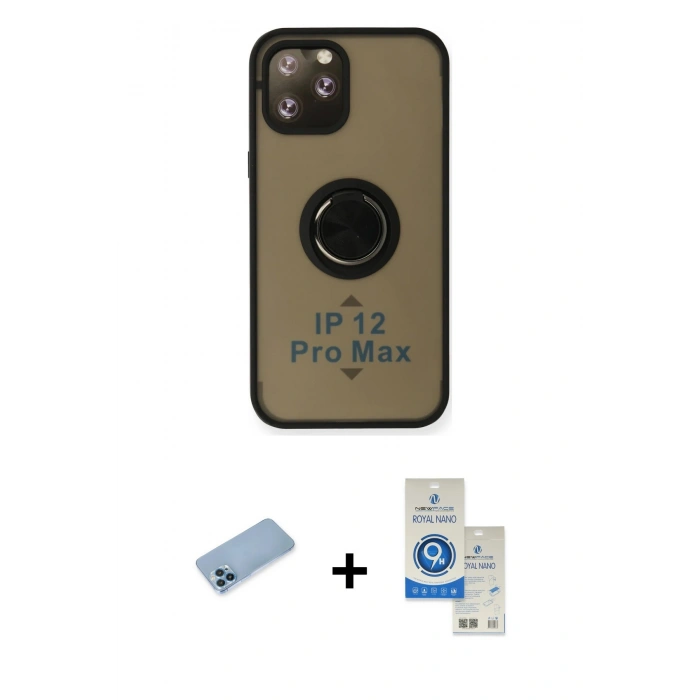 MARSİLYAN™- iPhone 12 Pro Max Kılıf Yörünge Çizgi - Şeffaf Royal Nano Ekran Koruyucu + Shine Kamera Lens Koruma Cam - MI