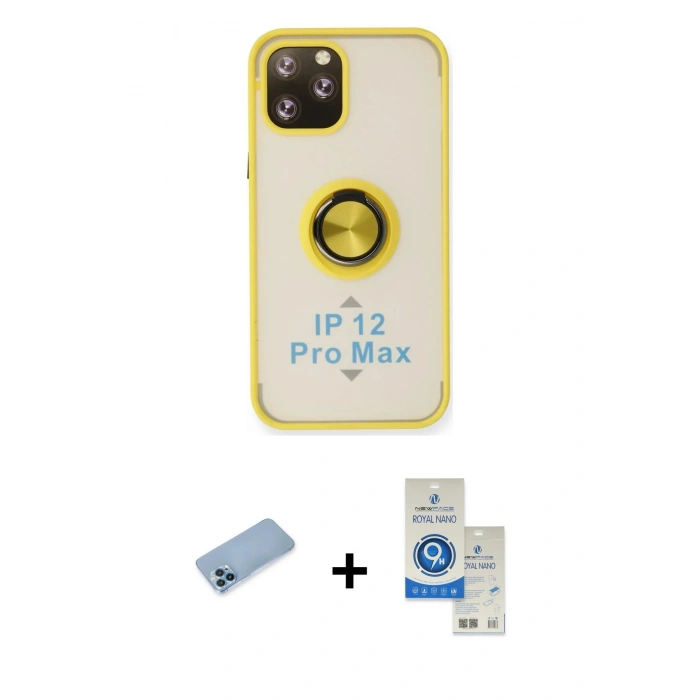 MARSİLYAN™- iPhone 12 Pro Max Kılıf Yörünge Çizgi - Şeffaf Royal Nano Ekran Koruyucu + Shine Kamera Lens Koruma Cam - MI