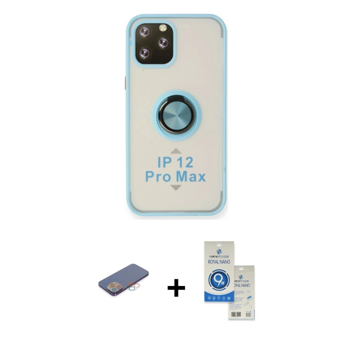 MARSİLYAN™- iPhone 12 Pro Max Kılıf Yörünge Çizgi - Şeffaf Royal Nano Ekran Koruyucu + Renkli Kamera Lens Koruma Cam - PE