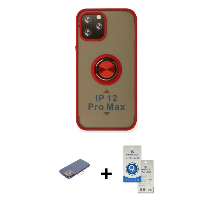 MARSİLYAN™- iPhone 12 Pro Max Kılıf Yörünge Çizgi - Şeffaf Royal Nano Ekran Koruyucu + Renkli Kamera Lens Koruma Cam - PE