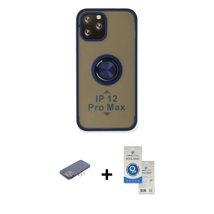 MARSİLYAN™- iPhone 12 Pro Max Kılıf Yörünge Çizgi - Şeffaf Royal Nano Ekran Koruyucu + Renkli Kamera Lens Koruma Cam - PE