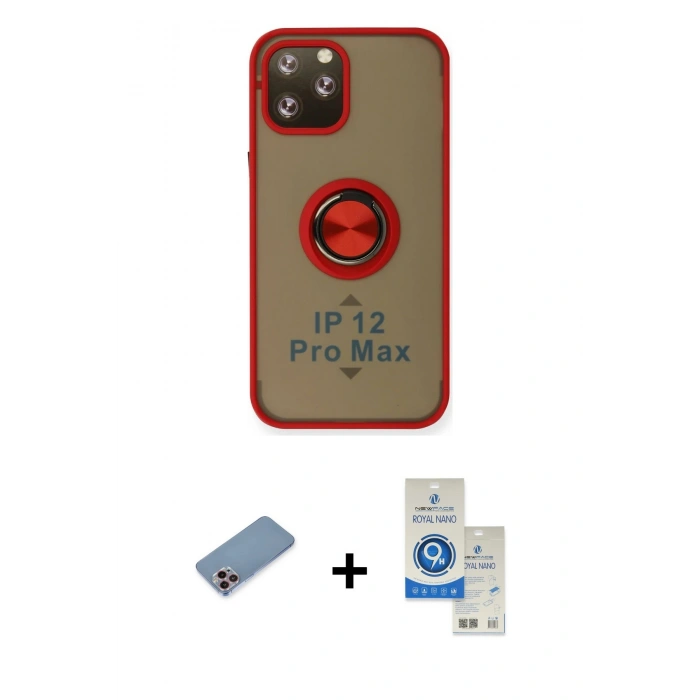 MARSİLYAN™- iPhone 12 Pro Max Kılıf Yörünge Çizgi - Şeffaf Royal Nano Ekran Koruyucu + Shine Kamera Lens Koruma Cam - PE