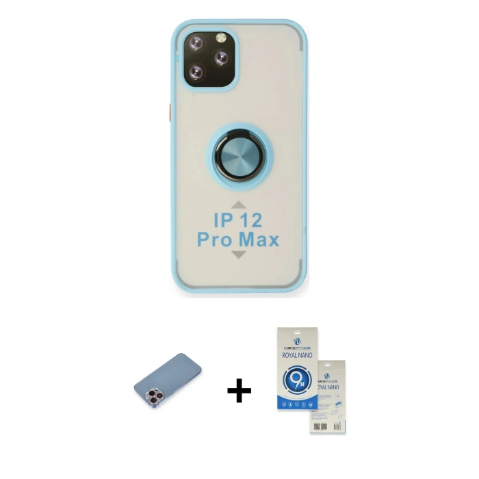 MARSİLYAN™- iPhone 12 Pro Max Kılıf Yörünge Çizgi - Şeffaf Royal Nano Ekran Koruyucu + Shine Kamera Lens Koruma Cam - PE