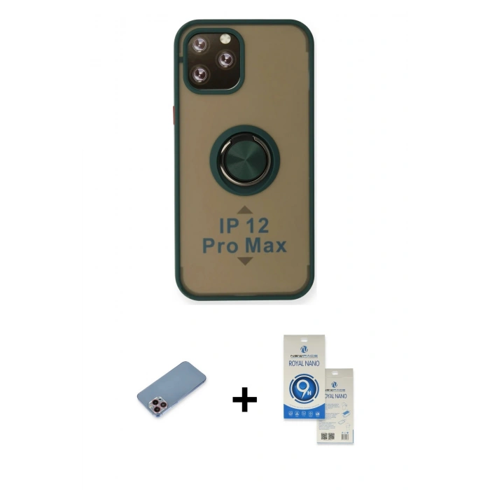 MARSİLYAN™- iPhone 12 Pro Max Kılıf Yörünge Çizgi - Şeffaf Royal Nano Ekran Koruyucu + Shine Kamera Lens Koruma Cam - PE