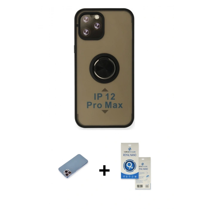 MARSİLYAN™- iPhone 12 Pro Max Kılıf Yörünge Çizgi - Şeffaf Royal Nano Ekran Koruyucu + Shine Kamera Lens Koruma Cam - PE