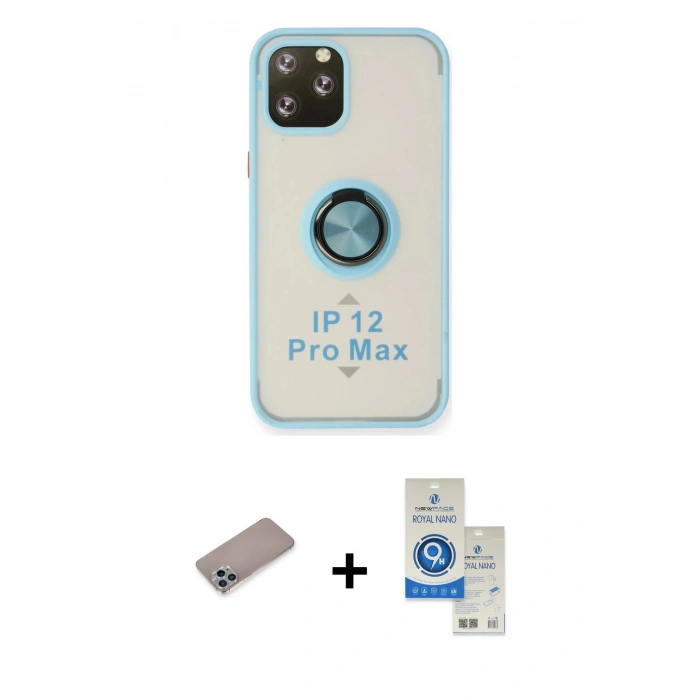 MARSİLYAN™- iPhone 12 Pro Max Kılıf Yörünge Çizgi - Şeffaf Royal Nano Ekran Koruyucu + Shine Kamera Lens Koruma Cam - SABE