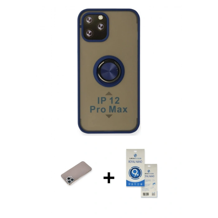 MARSİLYAN™- iPhone 12 Pro Max Kılıf Yörünge Çizgi - Şeffaf Royal Nano Ekran Koruyucu + Shine Kamera Lens Koruma Cam - SABE