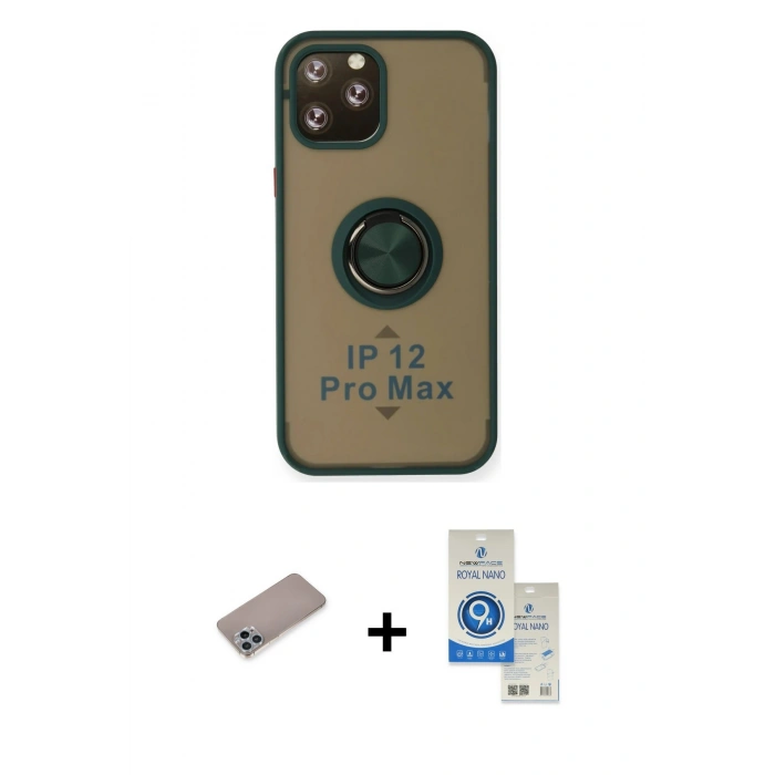 MARSİLYAN™- iPhone 12 Pro Max Kılıf Yörünge Çizgi - Şeffaf Royal Nano Ekran Koruyucu + Shine Kamera Lens Koruma Cam - SABE