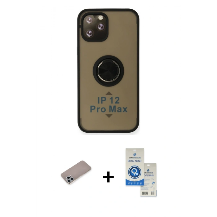 MARSİLYAN™- iPhone 12 Pro Max Kılıf Yörünge Çizgi - Şeffaf Royal Nano Ekran Koruyucu + Shine Kamera Lens Koruma Cam - SABE