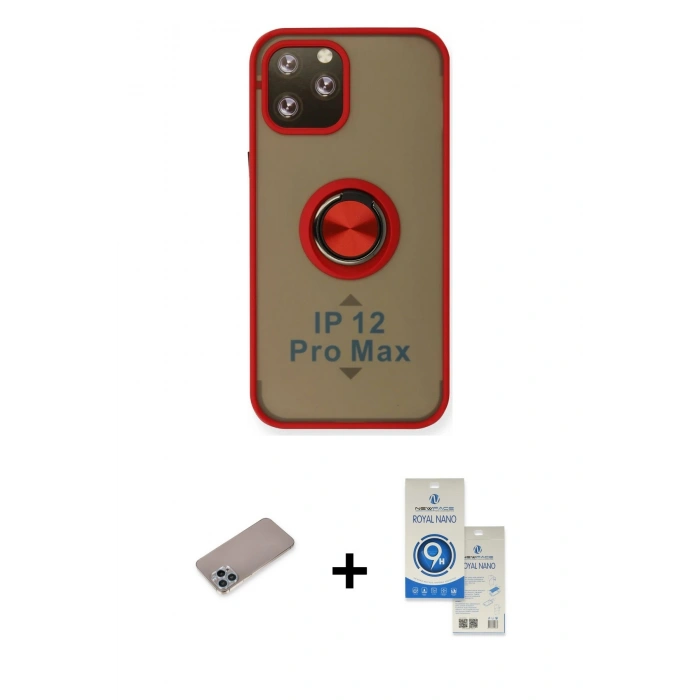 MARSİLYAN™- iPhone 12 Pro Max Kılıf Yörünge Çizgi - Şeffaf Royal Nano Ekran Koruyucu + Shine Kamera Lens Koruma Cam - SABE