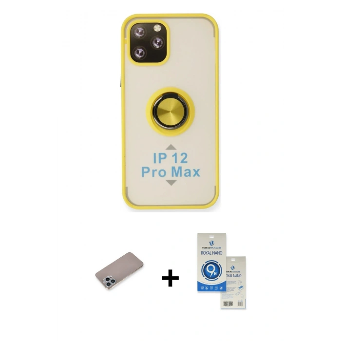 MARSİLYAN™- iPhone 12 Pro Max Kılıf Yörünge Çizgi - Şeffaf Royal Nano Ekran Koruyucu + Shine Kamera Lens Koruma Cam - SABE