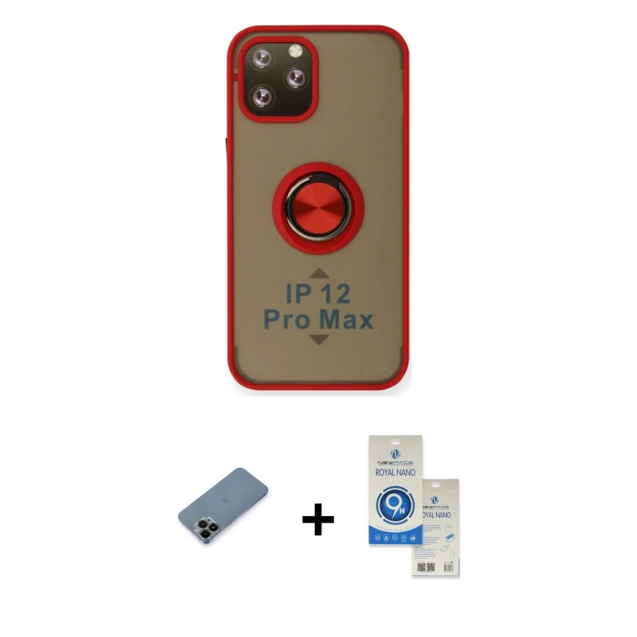 MARSİLYAN™- iPhone 12 Pro Max Kılıf Yörünge Çizgi - Şeffaf Royal Nano Ekran Koruyucu + Siyah Shine Kamera Lens Koruma Cam