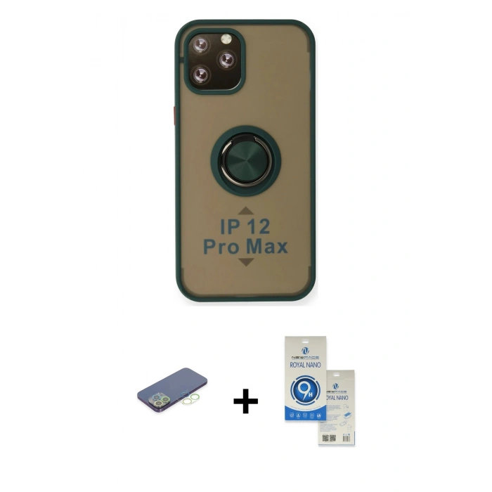 MARSİLYAN™- iPhone 12 Pro Max Kılıf Yörünge Çizgi - Şeffaf Royal Nano Ekran Koruyucu + Renkli Kamera Lens Koruma Cam - YL
