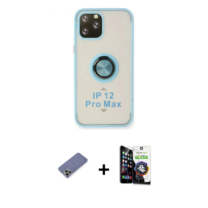 MARSİLYAN™- iPhone 12 Pro Max Kılıf Yörünge Çizgi - Şeffaf Temperli Cam Ekran Koruyucu + Metal Kamera Lens Koruma Cam - GD