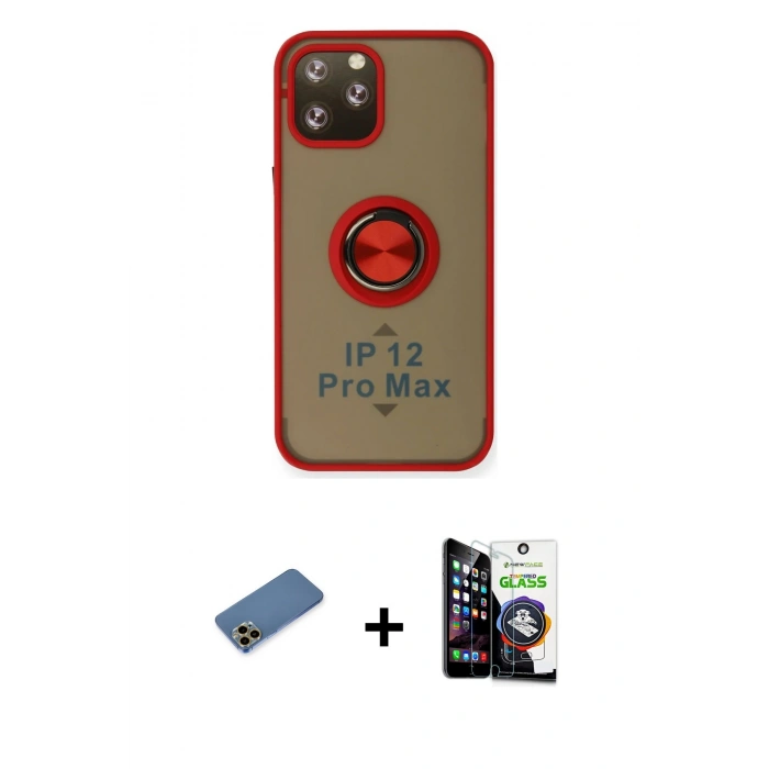 MARSİLYAN™- iPhone 12 Pro Max Kılıf Yörünge Çizgi - Şeffaf Temperli Cam Ekran Koruyucu + Shine Kamera Lens Koruma Cam - GD