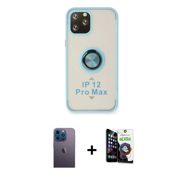 MARSİLYAN™- iPhone 12 Pro Max Kılıf Yörünge Çizgi - Şeffaf Temperli Cam Ekran Koruyucu + Neon Fosforlu Kamera Lens - MI