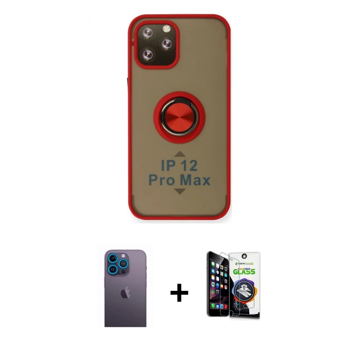 MARSİLYAN™- iPhone 12 Pro Max Kılıf Yörünge Çizgi - Şeffaf Temperli Cam Ekran Koruyucu + Neon Fosforlu Kamera Lens - MI