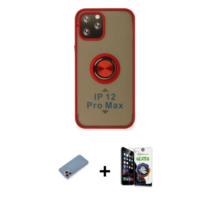 MARSİLYAN™- iPhone 12 Pro Max Kılıf Yörünge Çizgi - Şeffaf Temperli Cam Ekran Koruyucu + Pembe Shine Kamera Lens Koruma Cam