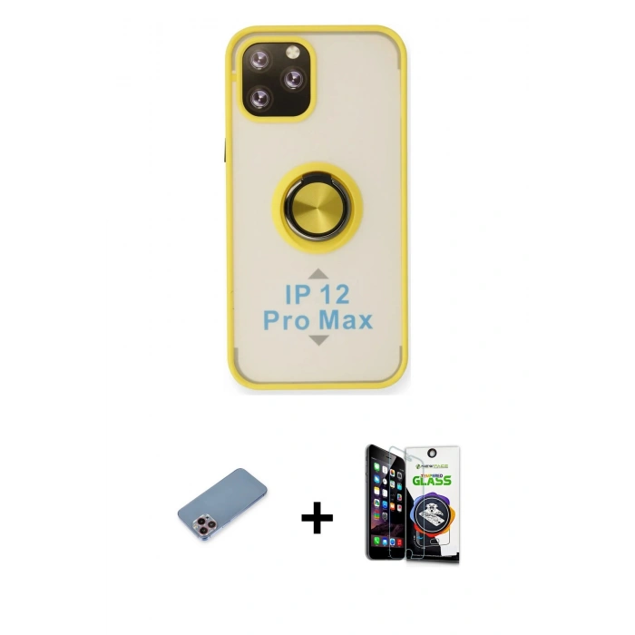MARSİLYAN™- iPhone 12 Pro Max Kılıf Yörünge Çizgi - Şeffaf Temperli Cam Ekran Koruyucu + Pembe Shine Kamera Lens Koruma Cam