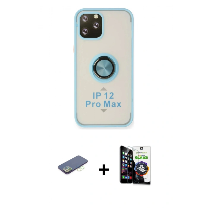 MARSİLYAN™- iPhone 12 Pro Max Kılıf Yörünge Çizgi - Şeffaf Temperli Cam Ekran Koruyucu + Renkli Kamera Lens Koruma Cam - YL