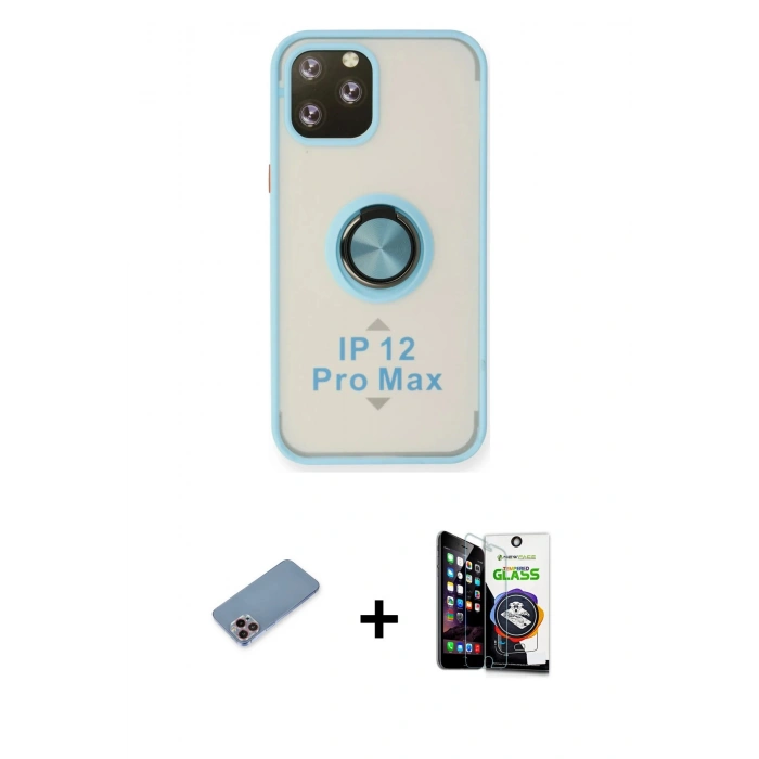 MARSİLYAN™- iPhone 12 Pro Max Kılıf Yörünge Çizgi - Şeffaf Temperli Cam Ekran Koruyucu + Shine Kamera Lens Koruma Cam - PE