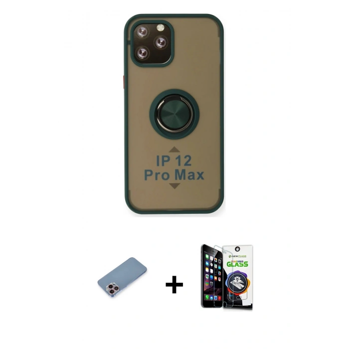 MARSİLYAN™- iPhone 12 Pro Max Kılıf Yörünge Çizgi - Şeffaf Temperli Cam Ekran Koruyucu + Shine Kamera Lens Koruma Cam - PE